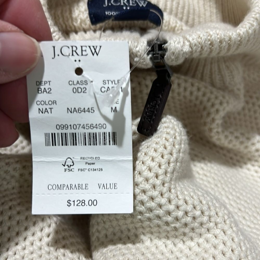 J. Crew Factory ca561 Cotton honeycomb knit half-zip in natural NWT size medium - Picture 7 of 10